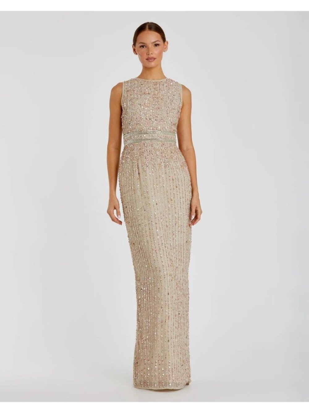 MacDuggal 93603 Nude Sequined Sleeveless Gown Size 16 NWT